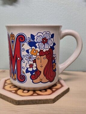Vintage Psychedelic Groovy Mom Ceramic Coffee Mug, Hippie Lady with Flower